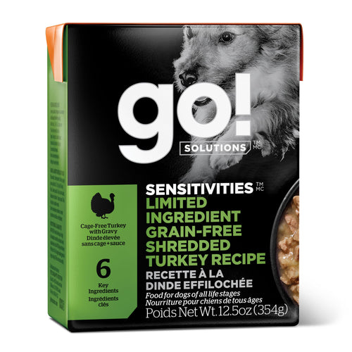GO! SOLUTIONS Sensitivities Limited Ingredient Wet Dog Food – Shredded Turkey, 12.5 oz